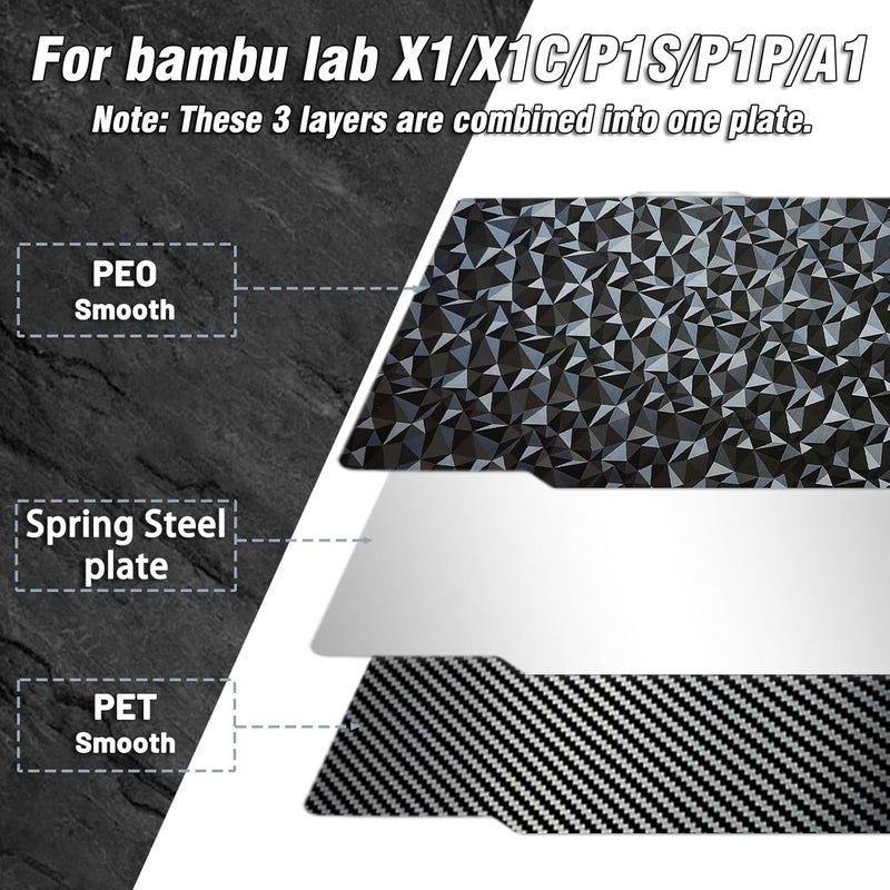 Wefuit JUUPINE 3D Printer Build Plate Smooth PEO+Smooth PET 257x257mm Spring Steel Sheet for Bambu Lab P2S/X1/X1C/X1E/P1P/P1S/A1 Flexible Sheet Removable Platform (Carbon Fiber + Diamond Pattern) - Image 5